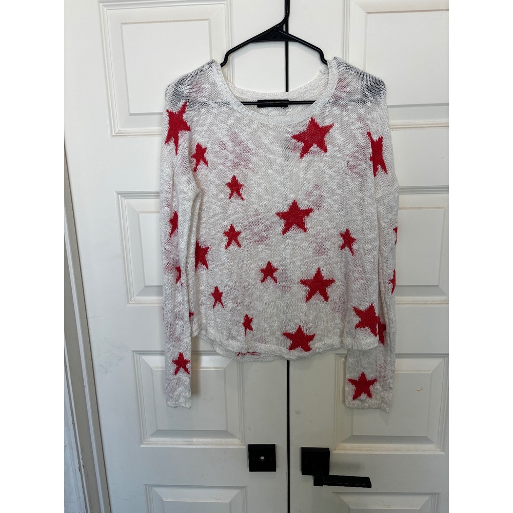 Olivaceous Star Print Knit Sweater Lightweight Pullover White Red Size M